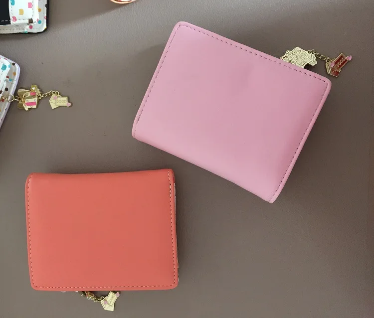 cat tail wave point two fold buckle bow pendant ladies purse wallet