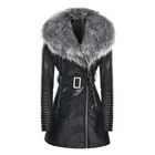Winter Warm OEM Waterproof Zipper Slim 100%PU Black Jacket With Fur Coat LR-8878