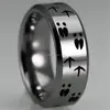Turkey And Deer Tracks Design Silver Bevel Tungsten Ring Comfort Fit Design, Indian Wedding Ring For Men