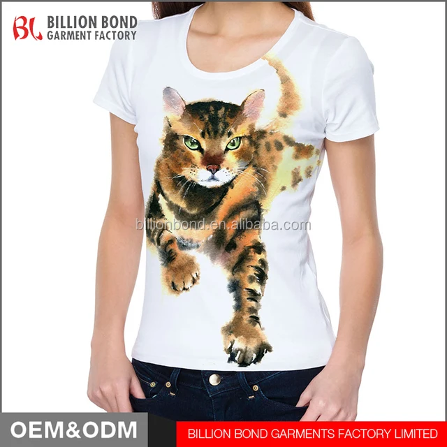 high quality wholesale women cat water painting pattern ladies t