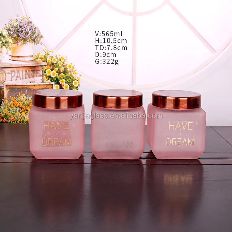 Custom frosted glass jars 18oz 560ml honey square glass jar for food storage