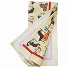 Dog pattern Linen bath towel, flowers and gold ribbon embroidered linen tea towel