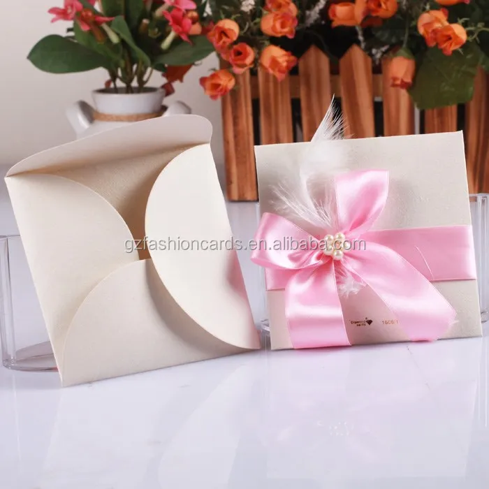 2016 christian new design elegant wedding cards with pink ribbon