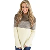 Women Striped Knitted Brown Cowl Neck Long Sleeve Sweaters