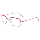 wholesale fashionable rimless eyewear nose pads metal temples rectangle frame optical glasses
