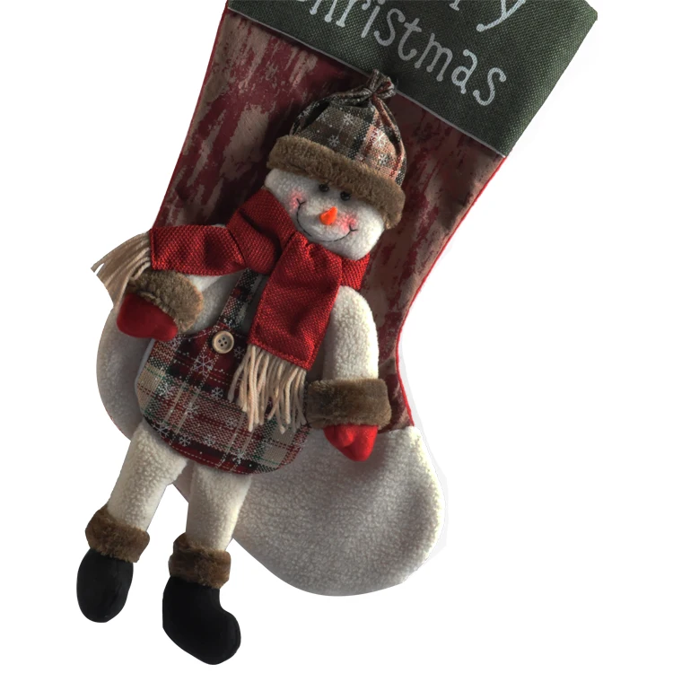 sj088 merry christmas printing large stocking snowman reindeer