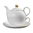 New household items elegant art tableware coffee ceramic tea cup saucer Cup and pot in one