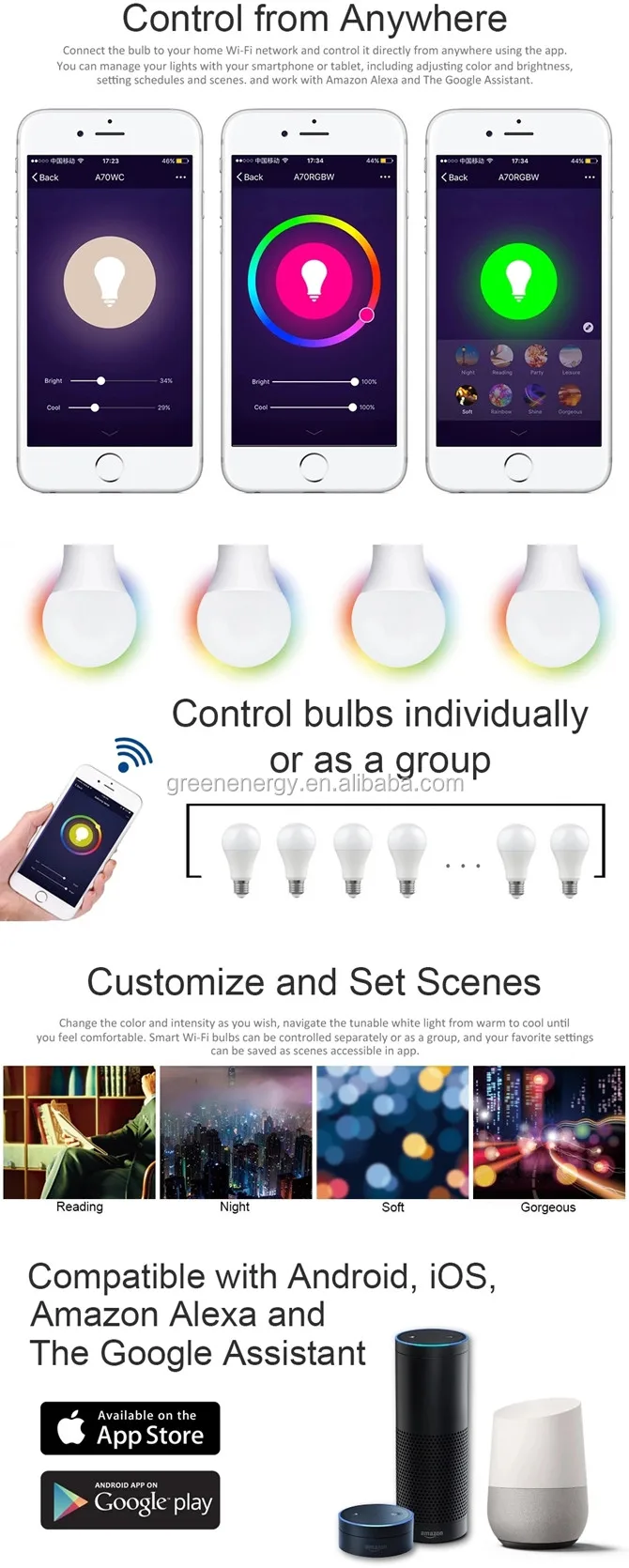 cul cetl es wifi A60 bulbs a19 bulbs light E27 Voice/speaker control RGBW 10 WATT bulbs led wifi