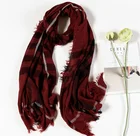 Occident Long Tassel Cotton Scarf Lattice Pattern Acrylic Scarf Ladies Shawls and Scarves