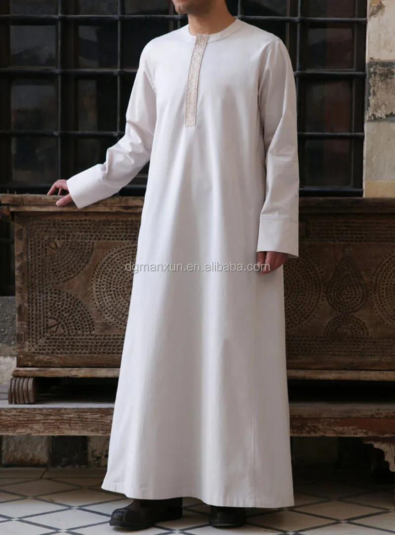 Embroidered front islamic men thobes long sleeve dubai men islamic clothing thobe
