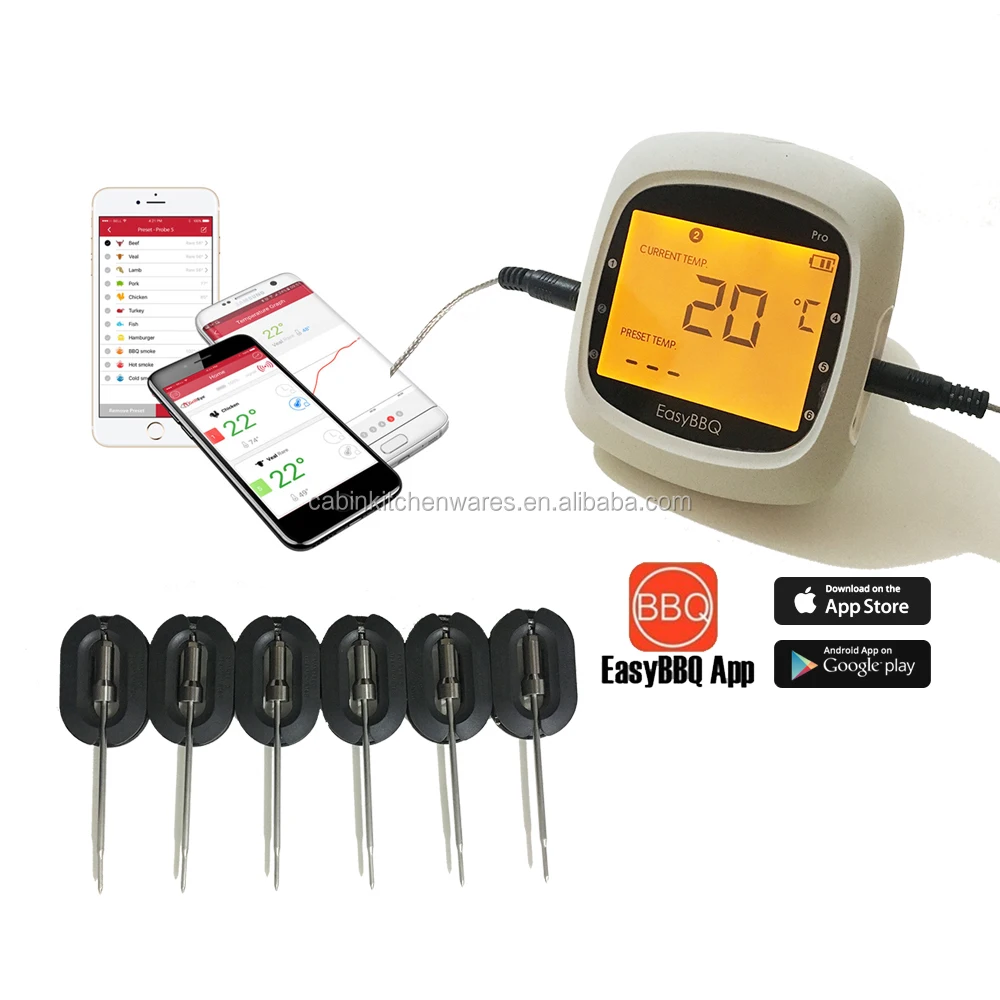 6 Probes Bluetooth Wireless Remote Digital Bbq Cooking Thermometer With