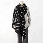 Soft fluffy black and white WOOL woven loop scarf