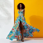 2019 New Designs African Kitenge Dress Designs Ladies V-Neck Sexy Long Dress Women Summer Casual Dresses