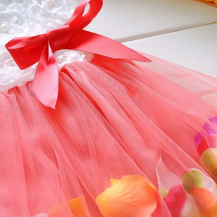 女の子ピンクローズ花びら裾ドレス女の子花服6異なる色かわいい子供服プリンセスチュチュドレスvestidosティス仕入れ・メーカー・工場