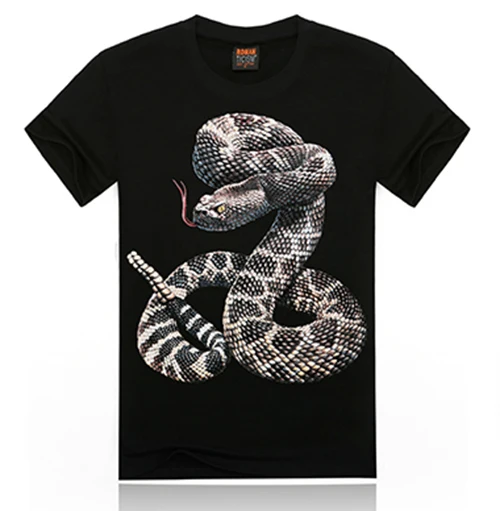 Free Shipping 2015 Fashion Design Men's Novelty 100% Cotton Snake 3D Printing T-shirt Whlesale Hot Sale 3D Tee For Men