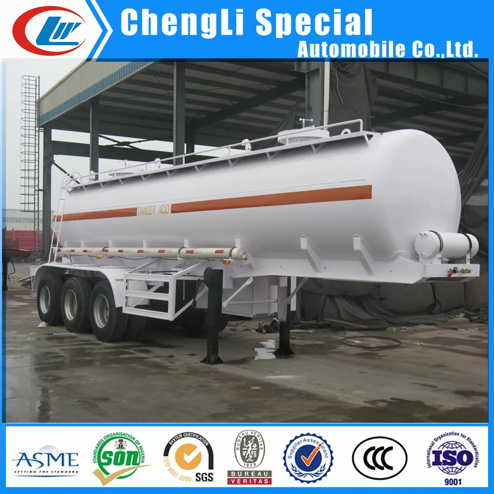 Plástico forrado interior líquido tanque químico remolque, 30m3 líquido químico remolque tanque ácido sulfúrico diluido transporte