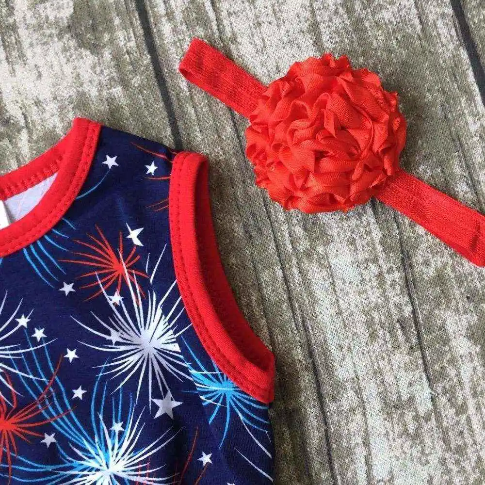 new arrival baby girls Summer clothing infant romper tutu cotton baby firework romper girls romper with match headband
