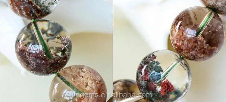 Natural Multicolor Round and Star Shaped Rutilated Quartz Bracelet Green Mineral Gemstones
