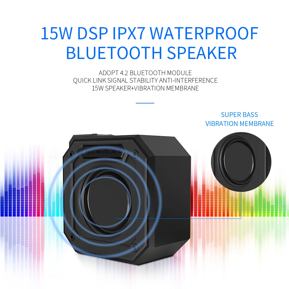 IPX7 Waterproof Bluetooth Speaker Portable Wireless TWS Bluetooth V4.2 Stereo Super Bass Speaker with TF Card - ANKUX.COM