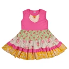 New design Summer girls sleeveless big ruffle dress flower printing children cotton wear wholesale kids clothing