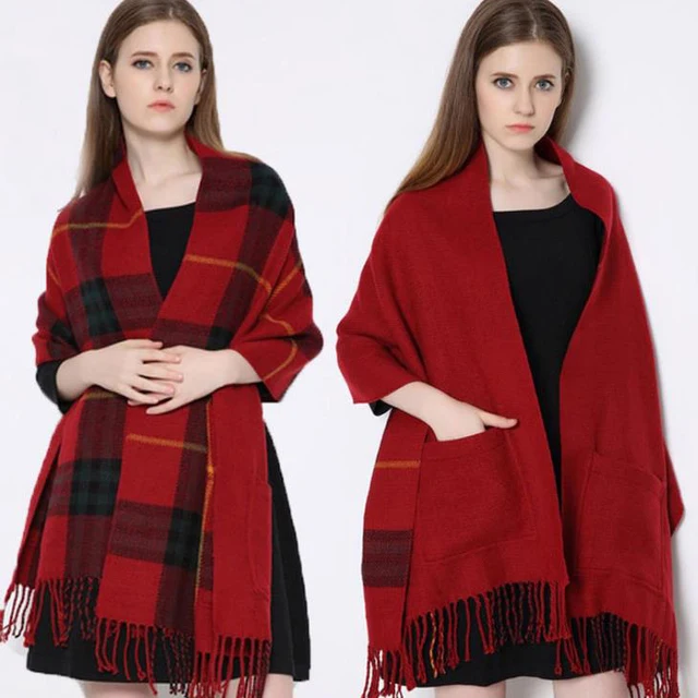 red jacquard pashmina scarf