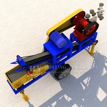 Portable mobile rock PE jaw crusher with vibrating screen and conveyor one machine