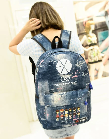 2015 New EXO Canvas Women Backpacks Fashion School Bags for Teenagers Girls Casual Korean Printing Backpacks Mochilas M716