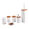Hotel home 6 piece plastic bamboo white toilet and bathroom accessory set