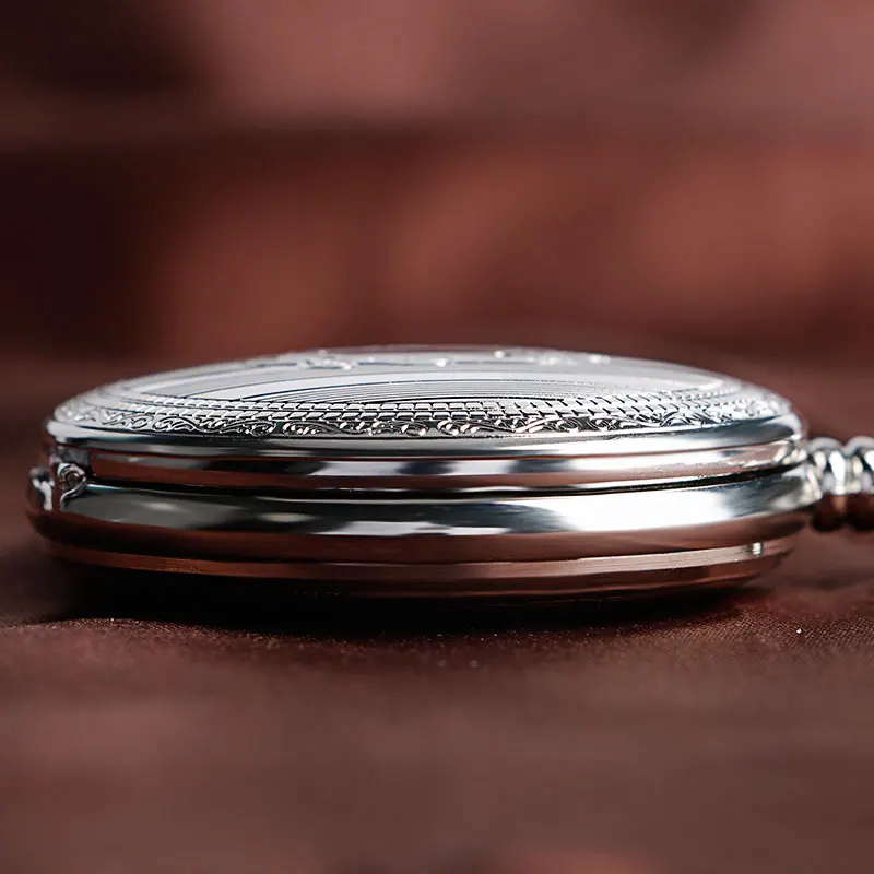 Silver Shield Stripe Case Automatic Mechanical FOB Watches Luxury Steampunk Jewelry Pendant Men Women Self Winding Pocket Watch 2017 2018 Gifts for Men Women (5)