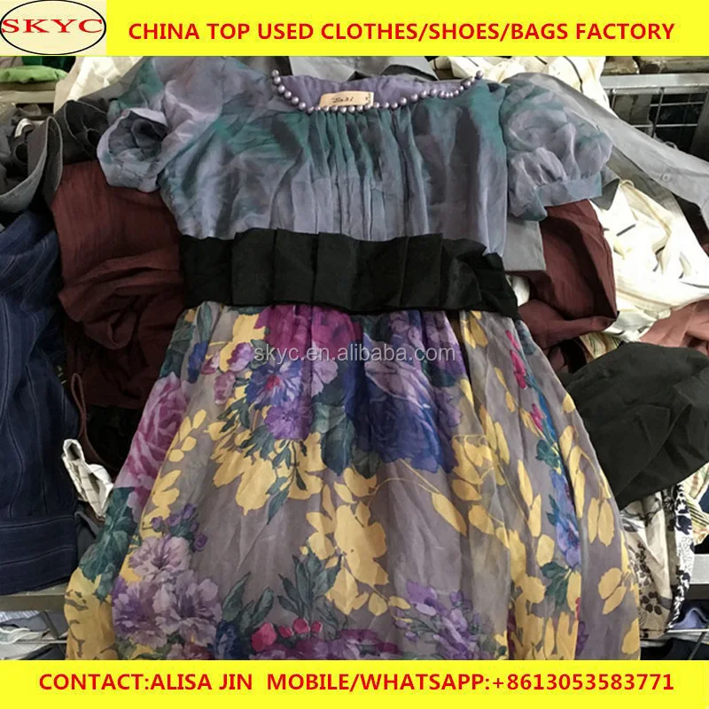 Women used clothes silk long dresses high quality hot sale second hand clothing in bales Dongguan suppliers