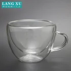 wholesale handmade double wall borosilicate glass mini cute glass tea cup and saucer