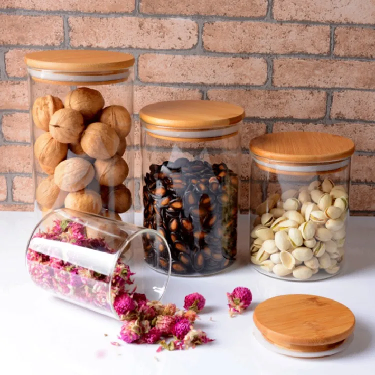 borosilicate honey candy cookie food storage glass jar with airtight bamboo lid.jpg