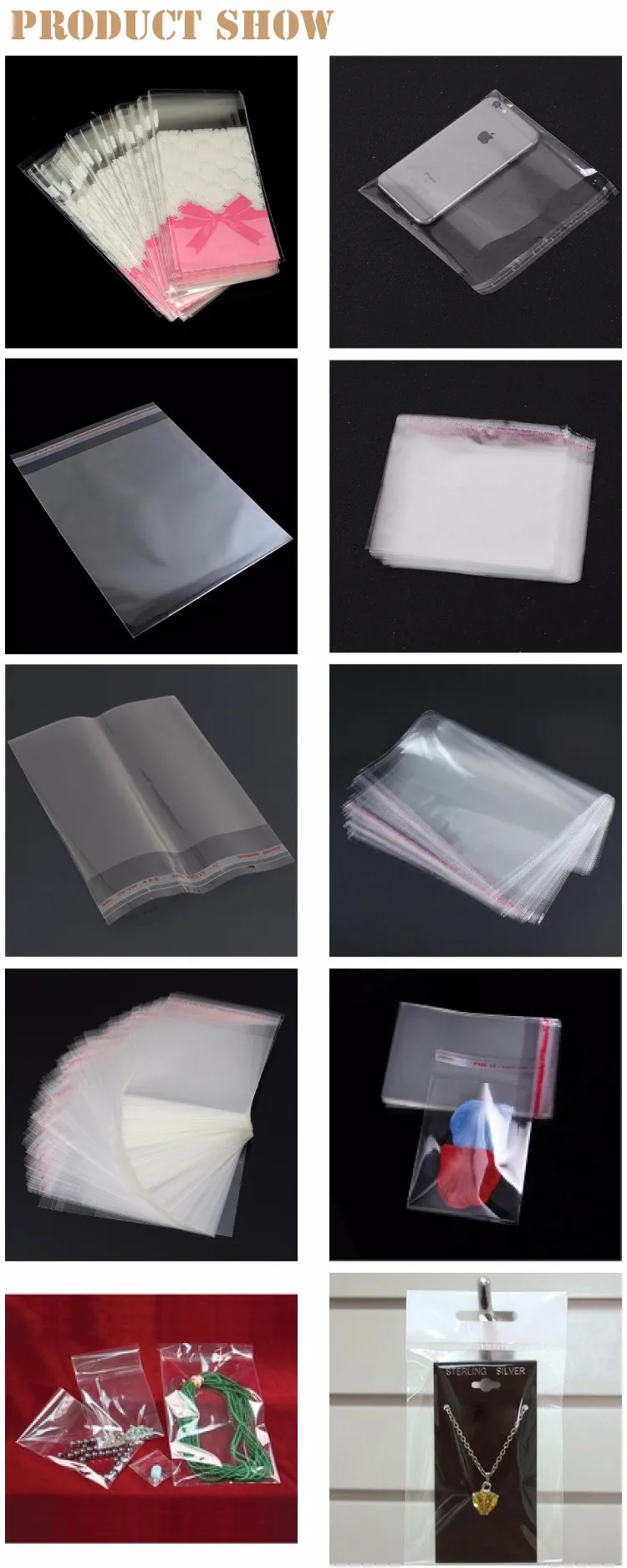 Resealable transparent custom polybag packaging clear plastic poly opp bags for clothing/garment