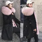 Detachable Parker Jacket Genuine fox Large Collar Trim Winter Top Warm Fur Lined Hooded Coats