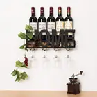Wall Mounted Metal Wine Rack 4 Long Stem Drinking Glass Holder Wine Cork Storage