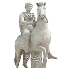 Carved Marble Roman Soldier Riding Horse Statue