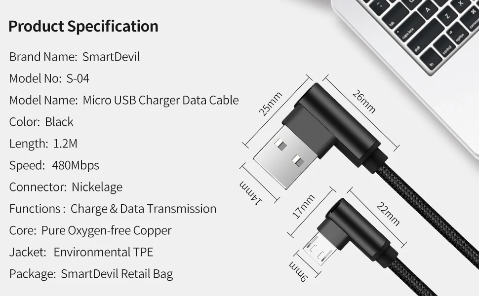 Micro USB Cable Android Data Line [ 1-Pack 4ft ] SmartDevil Data Powerline Braided Fast Charging Compatible with for Samsung - ANKUX.COM
