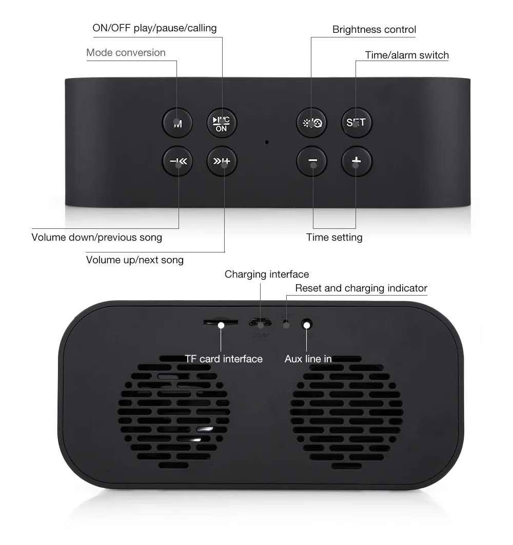 Portable Mirror LED display time wireless Handsfree call vibrant usb alarm clock speakers - ANKUX.COM