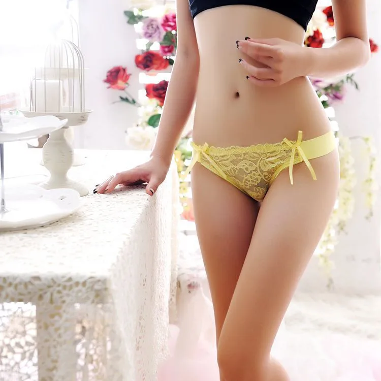 Stock Lace bowknot transparent sey panties women underwear thongs bragas Everyday daily Underwear Women briefs String G String T