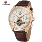 Forsining Mens Multi-function Alibaba Wholesale Saat Watches with rose gold &brown leather