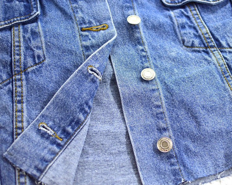 High Quality Women's Cropped Denim Jeans Jacket With Long Sleeve