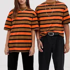 high quality wholesale cotton unisex slim fit multi color stripe t-shirts customized logo tee