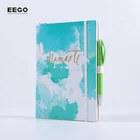 marble designs soft leather cover a5 b5 blank pages planner round spine notebook with pen custom logo dark green