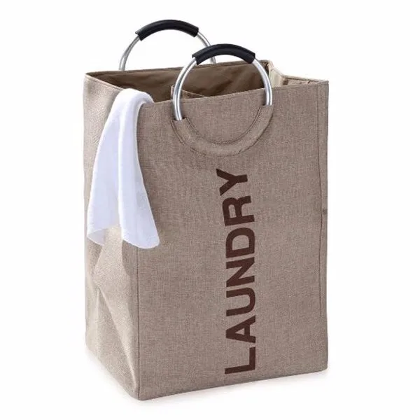 Stronger Large Capacity Bag Hotel Laundry Hamper Gray Polyester Laundry Bag With Round Handles