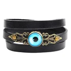 Custom Alloy Eye Map Water Horse Zodiac Wolf Charms Metal Buckle Leather Wrap Bracelets Bangles