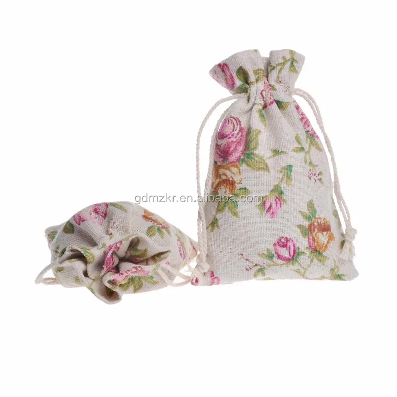 custom printed high quality cotton bag linen drawstring bag with