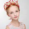 Headpiece Red pearls gold Leaf tiara Children Pageant Crowns With ribbon Baroque floral hair accessories wedding