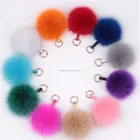 pompon key chain/fur pom poms ball/fox fur pompom keychain