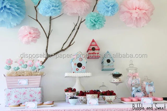 Pink Theme Party Ideas Tissue Paper Pom Poms Honeycomb Balls Paper