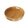 Home Round Bamboo Dinner Breakfast Tray Food Serving Tray Tea Appetizer with Handle